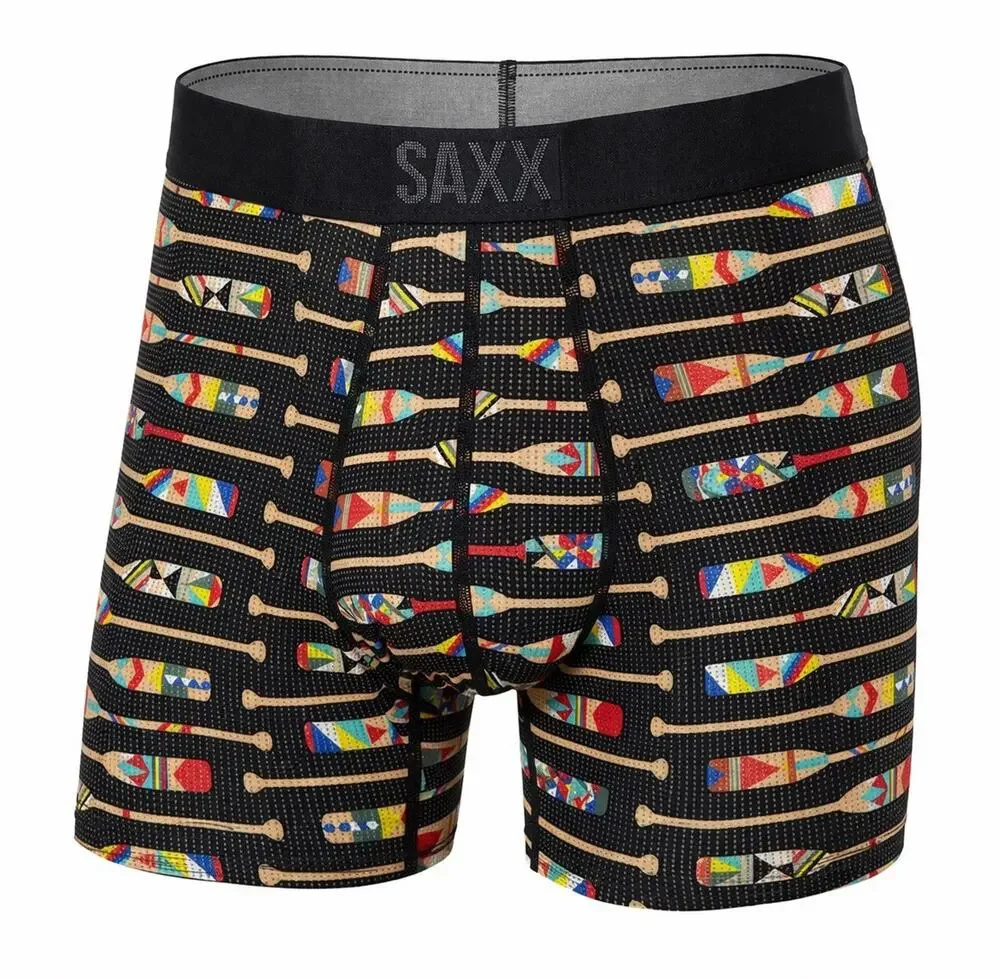 Saxx Quest Boxer Brief Mens Small Black Paddle Print Quick Dry Mesh Performance